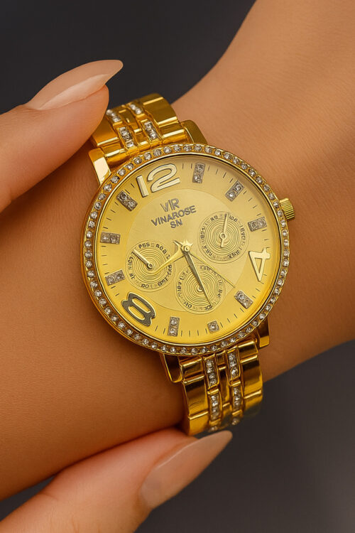 Elegant Gold Watch with Rhinestones