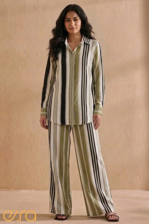 Olive & Noir Vertical Stripe Co-ord Set