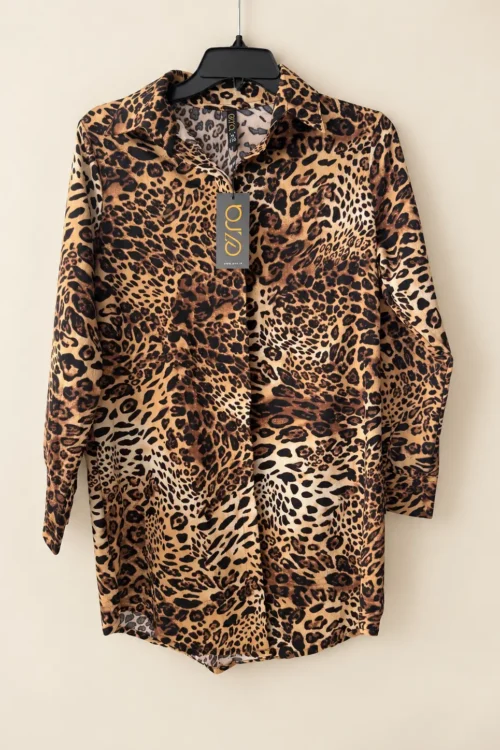 Leopard Print Button Down Shirt Dress