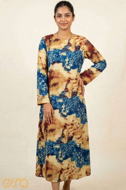 Celestial Earthy Blue Abstract Print Maxi Dress