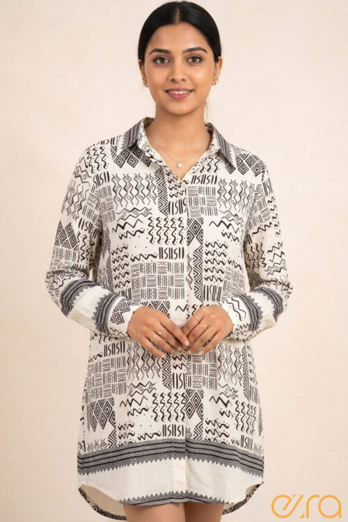 Monochrome Tribal Print Shirt Dress