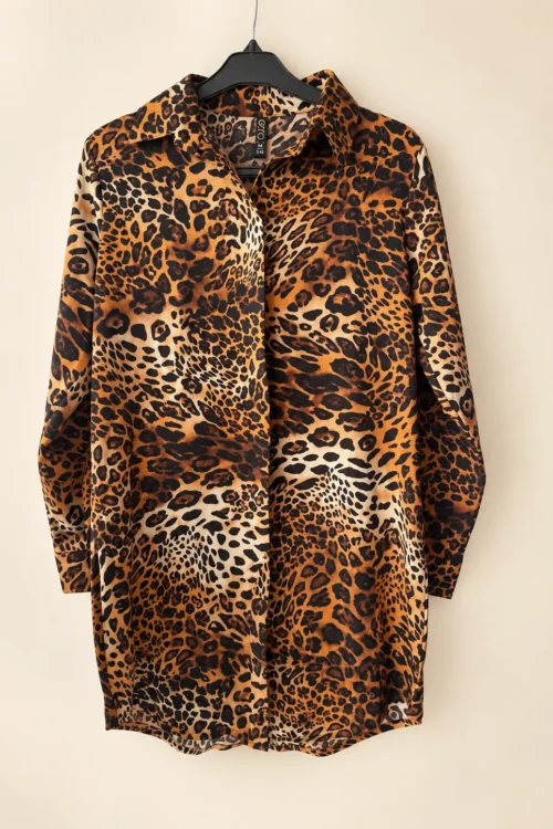 Leopard Print Button Down Shirt Dress