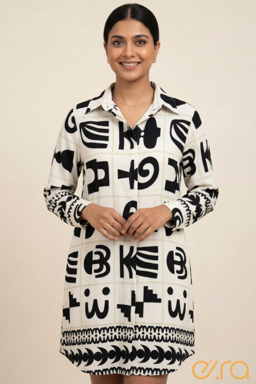 Monochrome Abstract Graphic Mini Shirt Dress