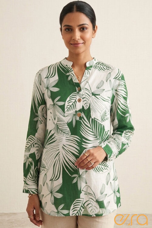 Verdant Palm Leaf Tunic Top