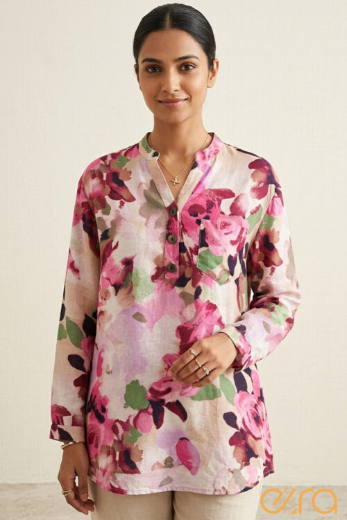 Vibrant Pink Floral Painted Top