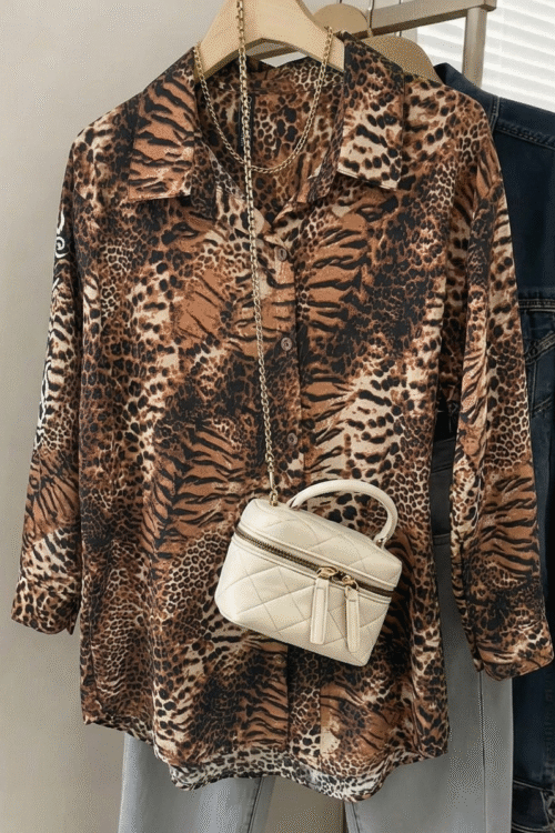Monochrome Leopard & Zebra Fusion Shirt Dress