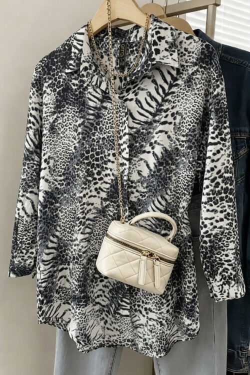 Monochrome Leopard & Zebra Fusion Shirt Dress