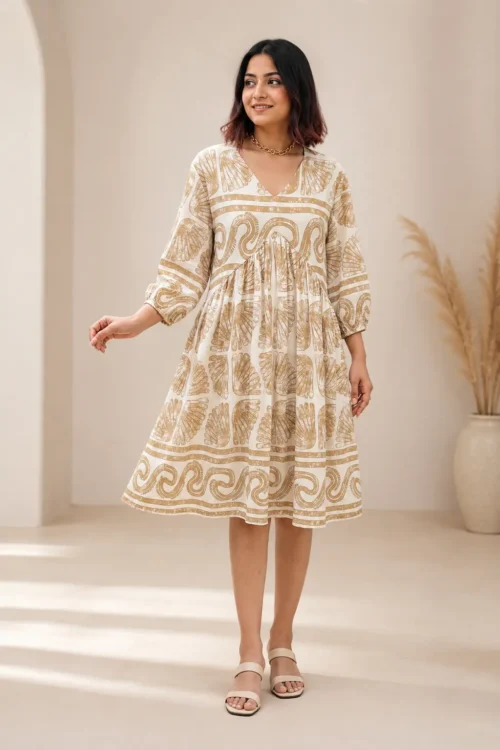 Greek wave pattern tunic dress