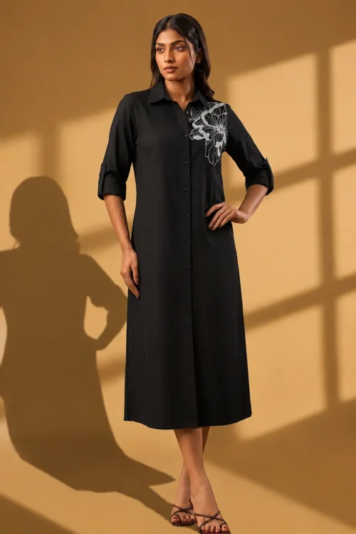Printed Linen Blend Shirt Dress