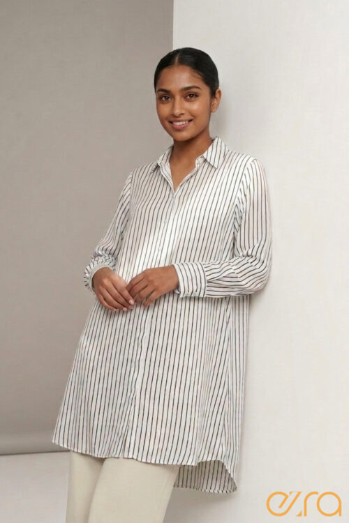 Classic Monochrome Pinstripe Shirt Dress