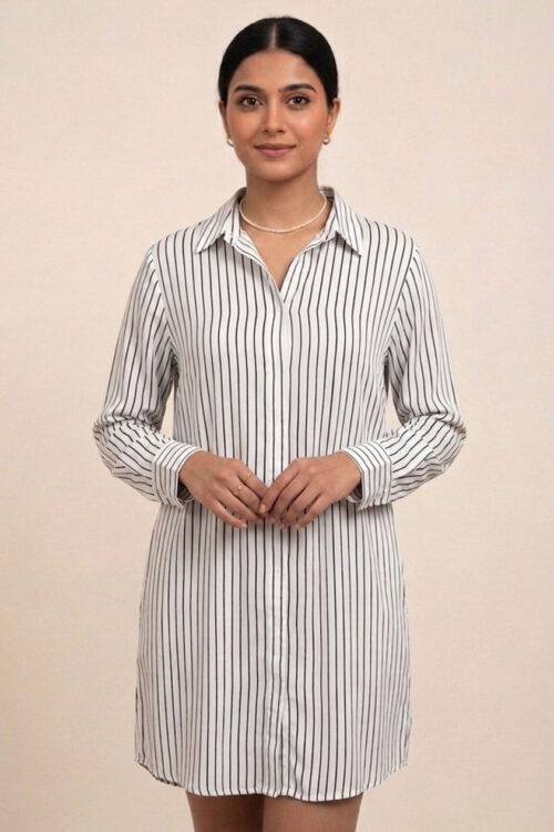 Classic Monochrome Pinstripe Shirt Dress