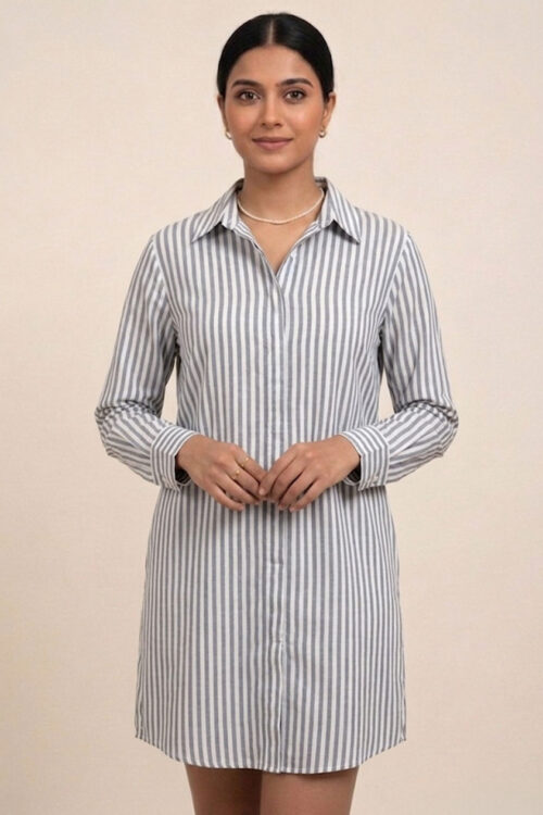 Classic Seaside Pinstripe Shirt Dress