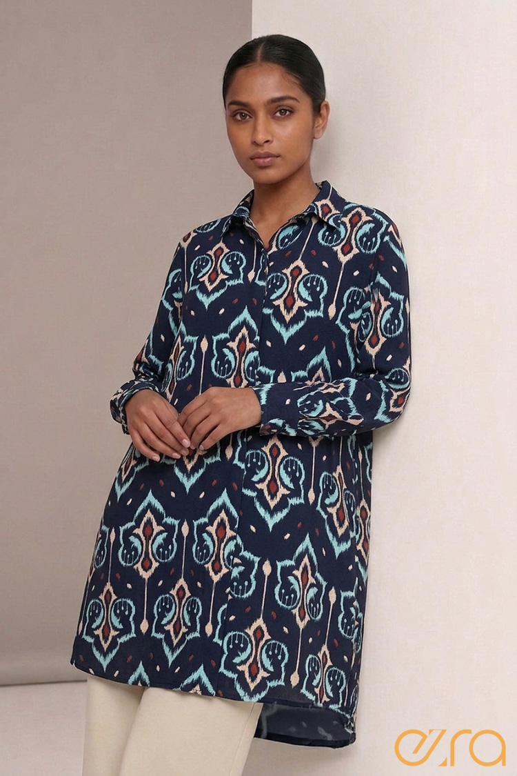 Bohemian Ikat Tunic Shirt Dress