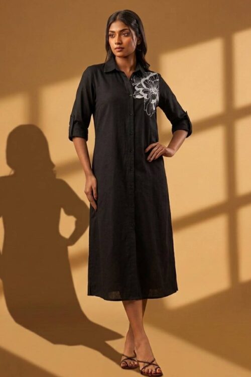 Printed Linen Blend Shirt Dress