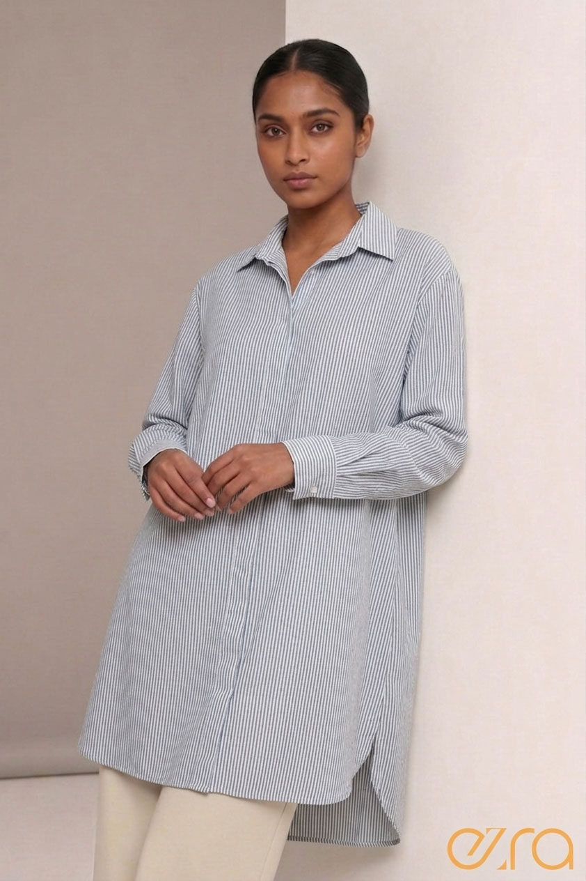 Classic Seaside Pinstripe Shirt Dress