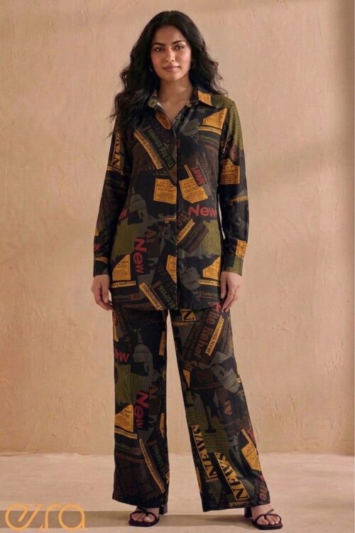 News paper printed co ord set