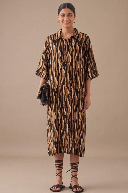 Abstract Print Collared Dress