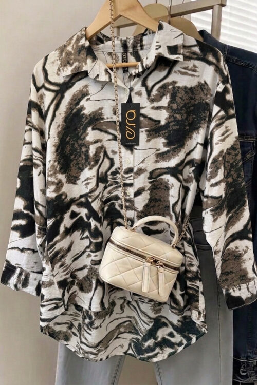 abstract marble-print shirt dress