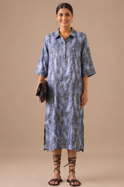 Blue animal print midi dress