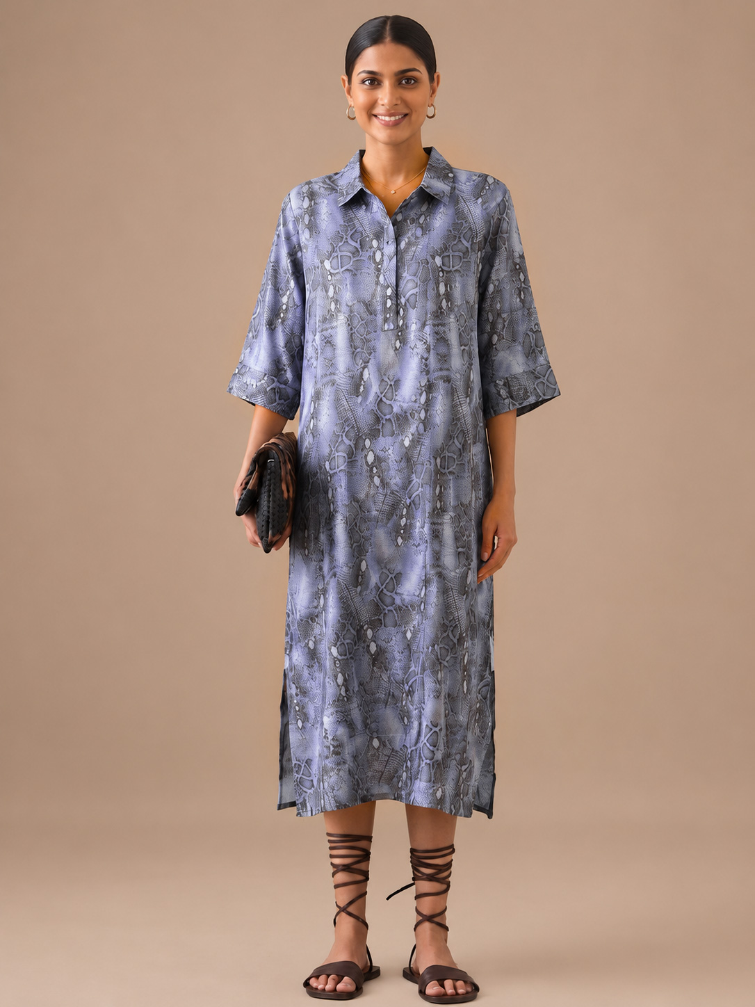 Blue animal print midi dress