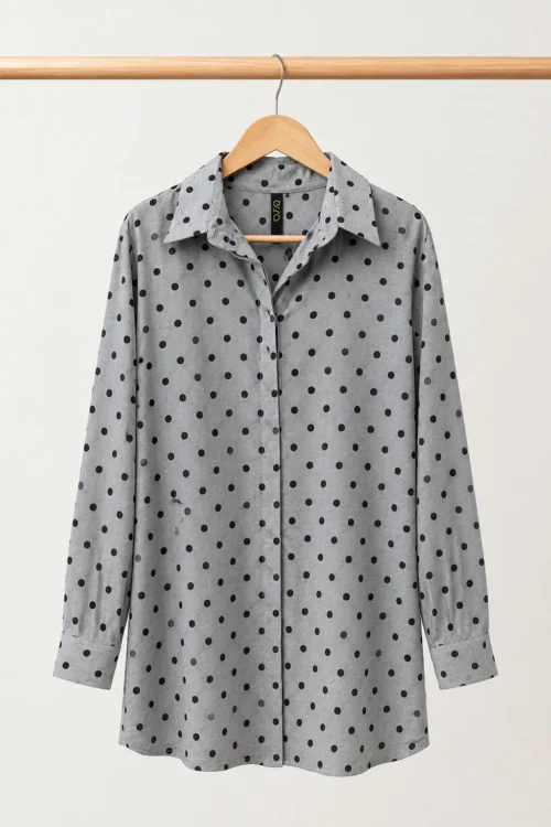 Polka Dot Long Sleeve Shirt Dress