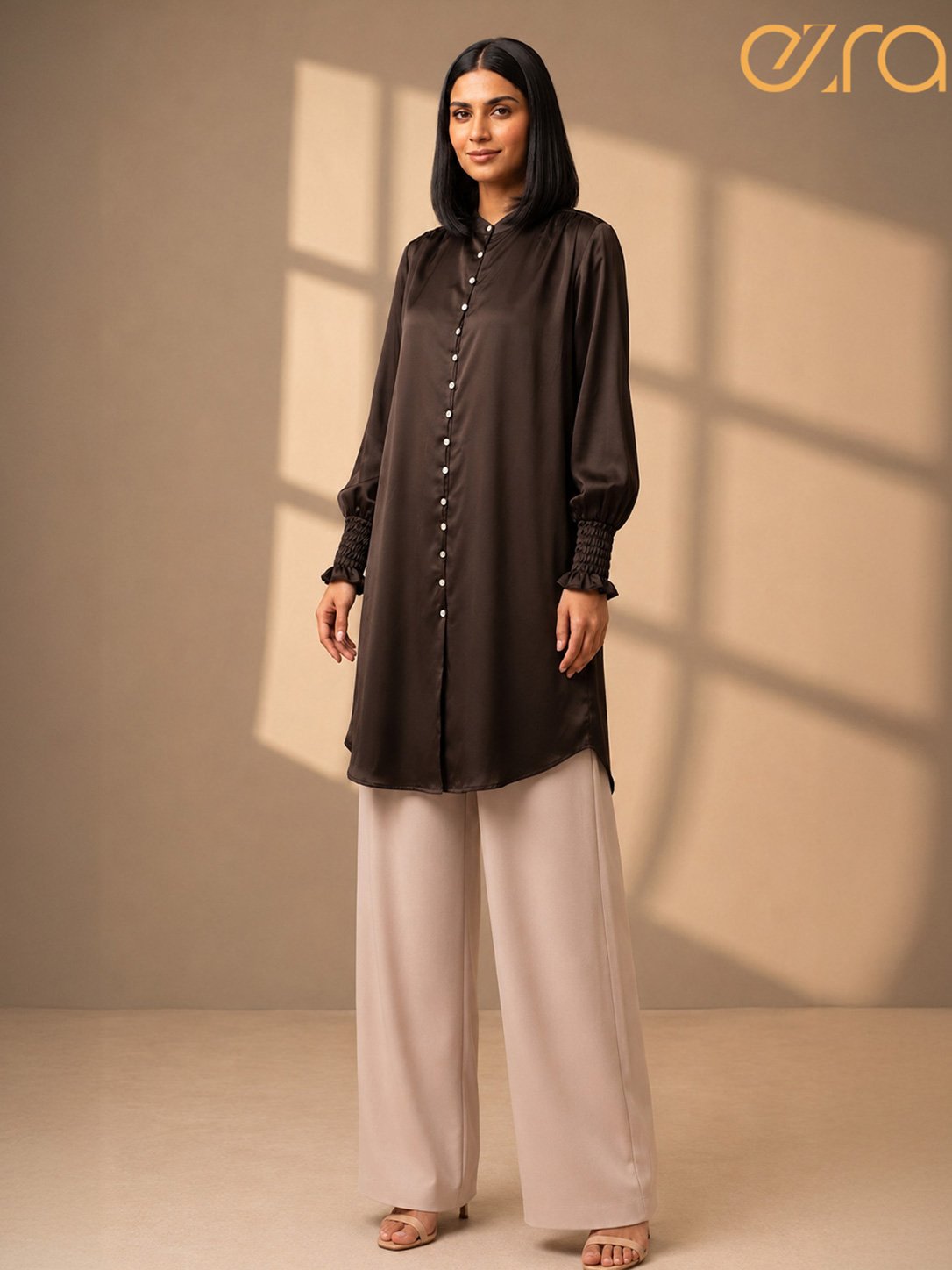 Espresso Brown Elegant Button Down Dress