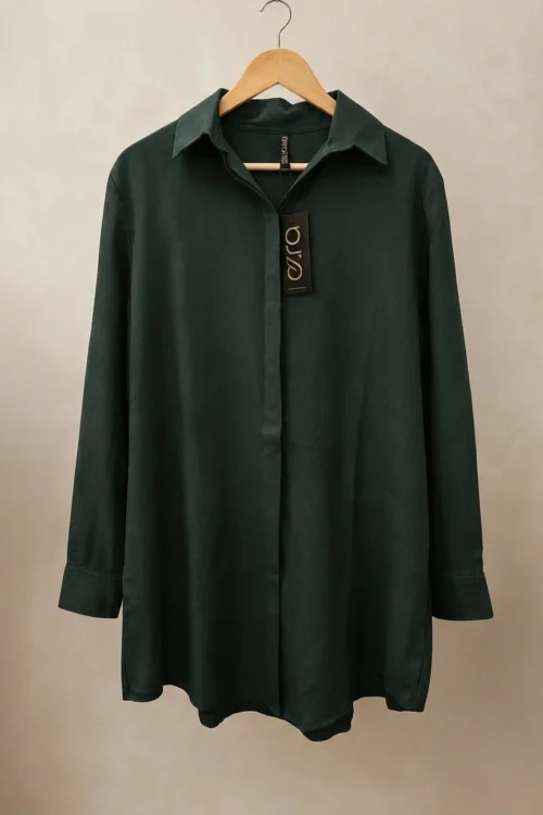 Dark green long sleeve button down shirt dress