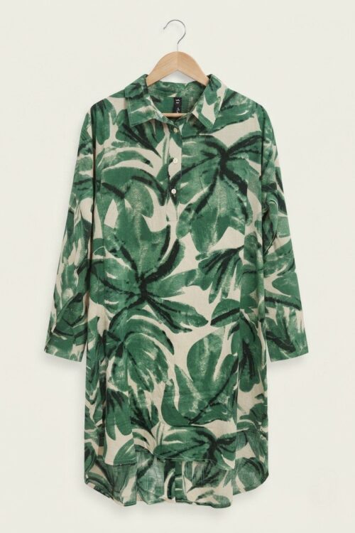Leaf Printed Back Button Top