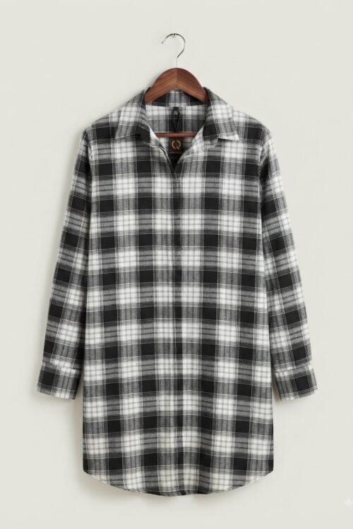 Black and White Plaid Shirt Dress