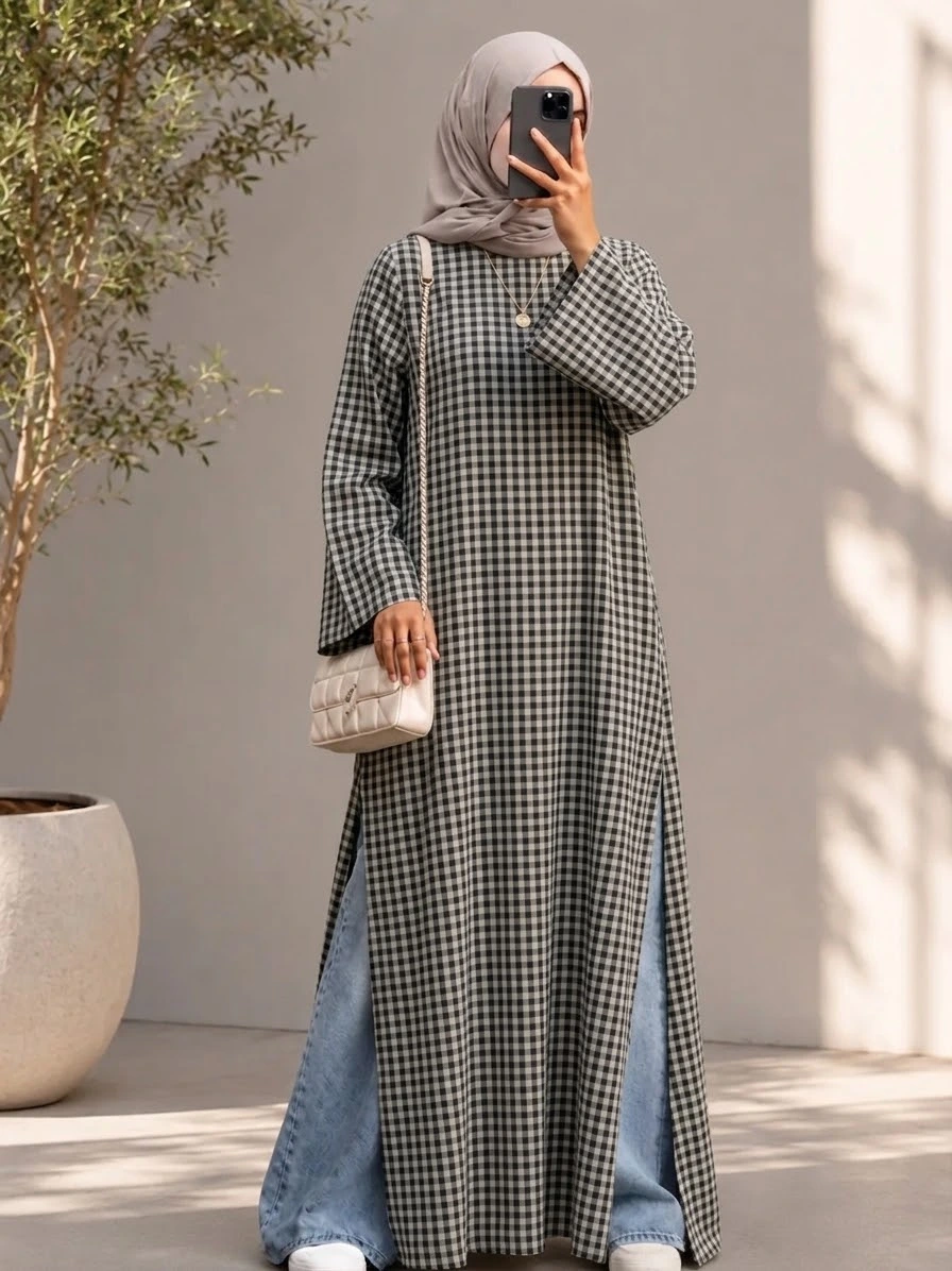 Modest side slit tunic dress - Image 2