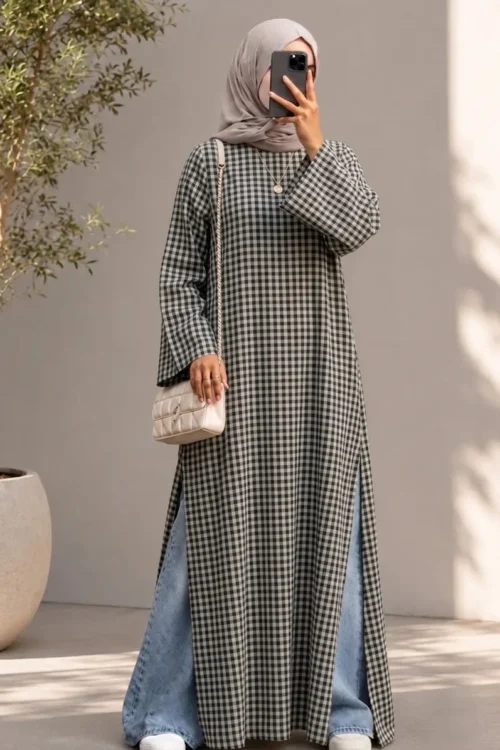 Modest side slit tunic dress