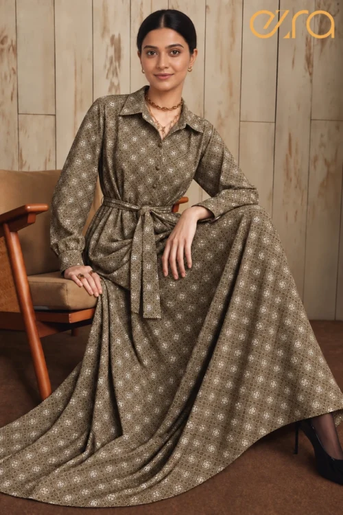 Brown geometric printed dress