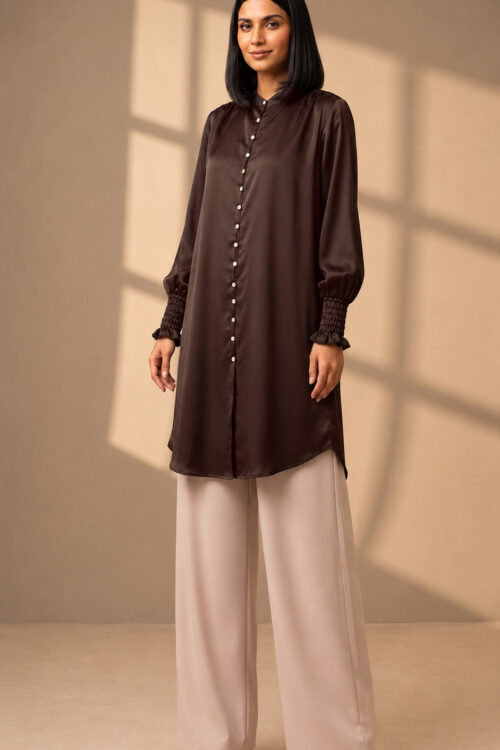 Espresso Brown Elegant Button Down Dress