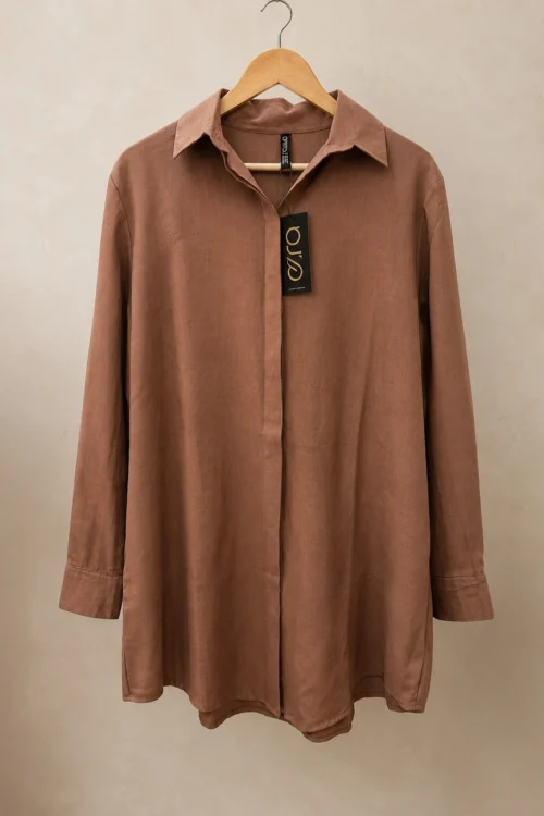 Brown long sleeve button down shirt dress