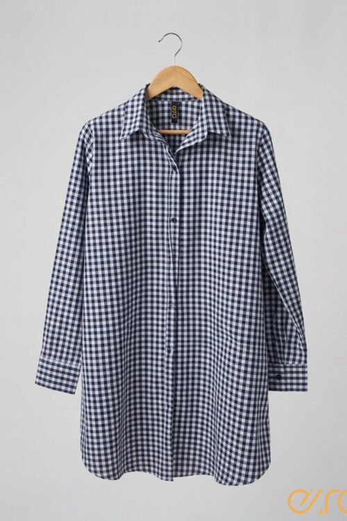 Women’s Navy Blue & White Gingham Check Shirt Dress