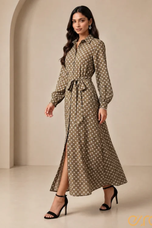 Brown geometric printed dress