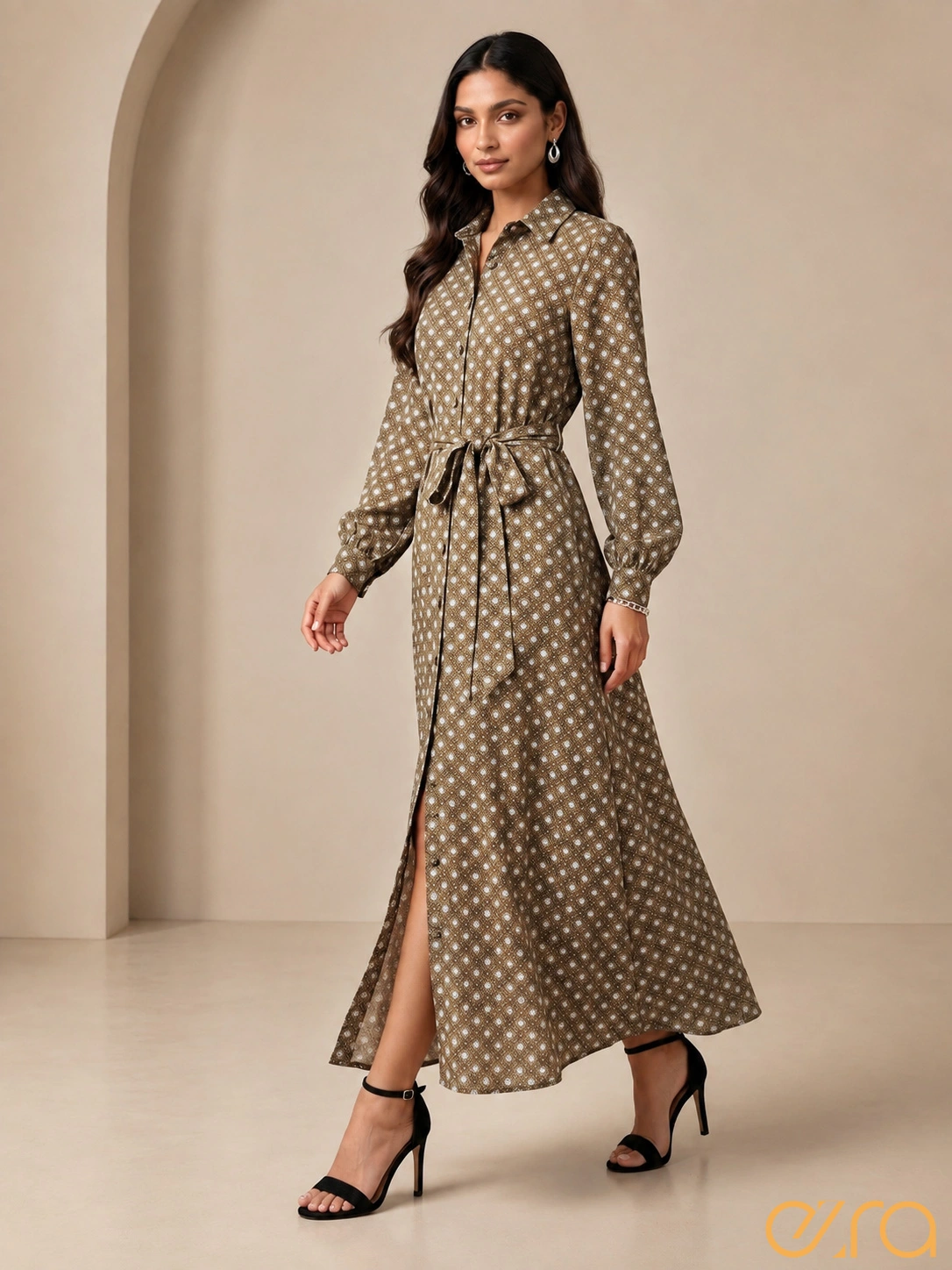 Brown geometric printed dress