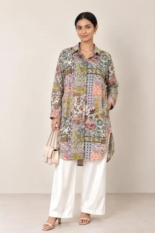 Vintage Printed Knee Lenght Shirt Dress
