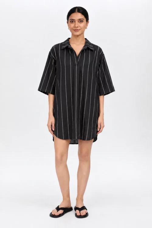 Black and White Striped Short Sleeve Shirt